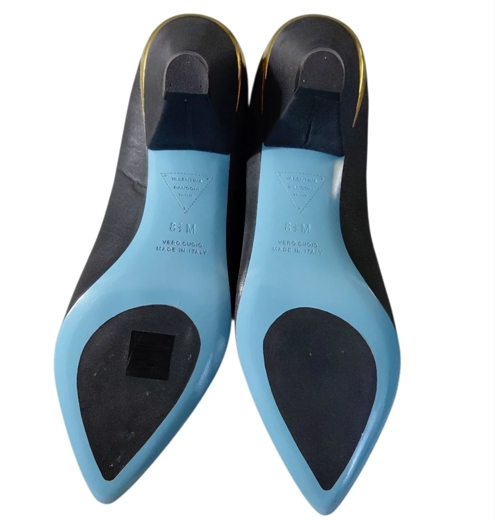 Valentina Rangoni Navy Leather Pump Blue Pointed Toe Heels Size 8.5